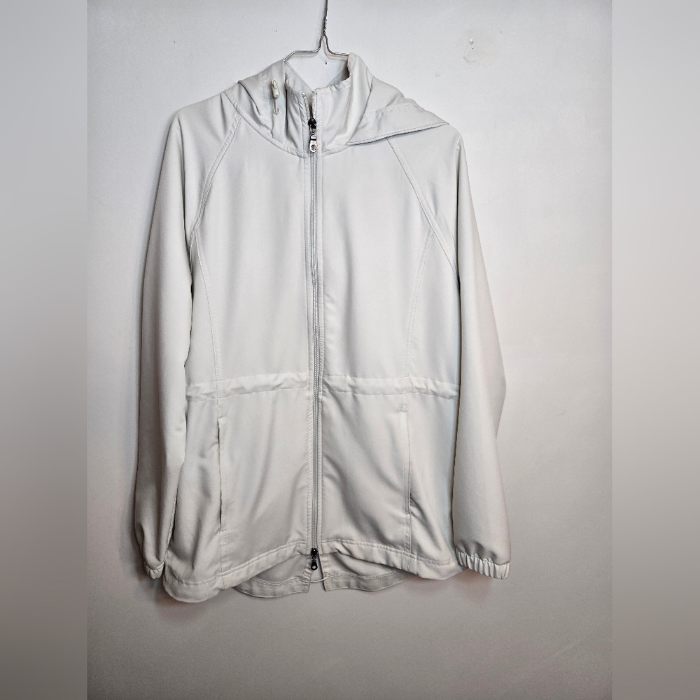 White Zip-Up Rain Coat with Hood